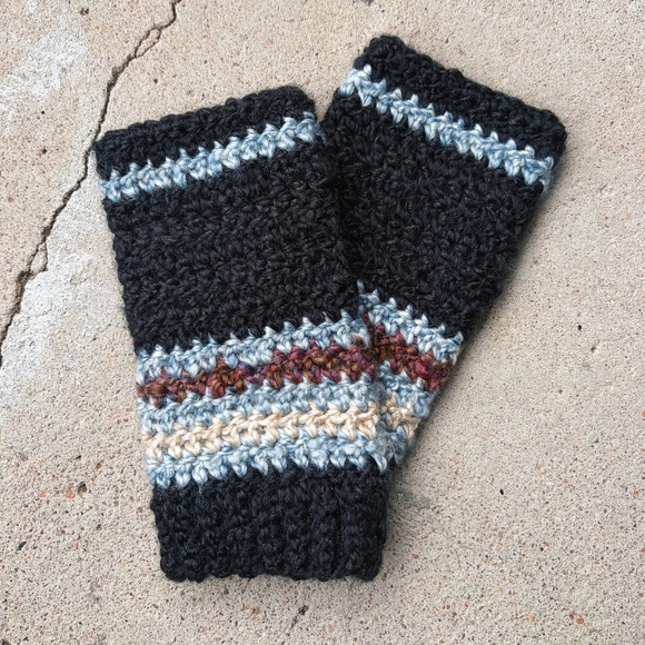 Accessories - Handmade Crochet Black, Blue, Maroon, and Ivory Fingerless Gloves